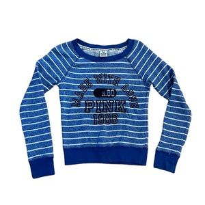 Pink Victorias Secret Women’s M Medium blue white striped cotton poly sweatshirt